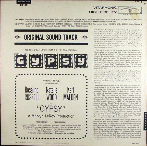 Rosalind Russell, Natalie Wood, Karl Malden - Gypsy (Original Sound Track) - LP