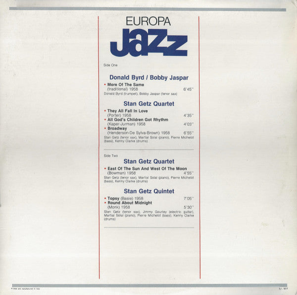 Stan Getz, Donald Byrd, Bobby Jaspar, Kenny Clarke - Europa Jazz - LP