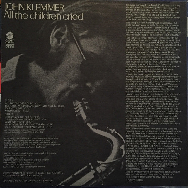 John Klemmer - All The Children Cried - LP