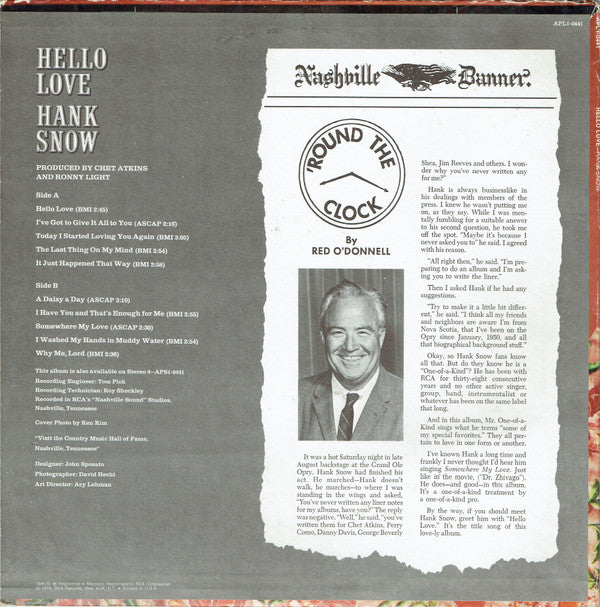 Hank Snow - Hello Love - LP