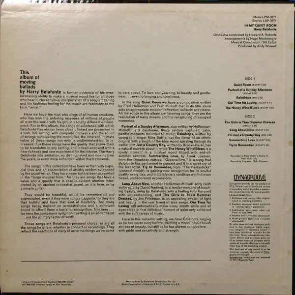 Harry Belafonte - In My Quiet Room - LP
