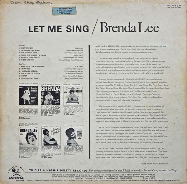 Brenda Lee - ... "Let Me Sing" - LP