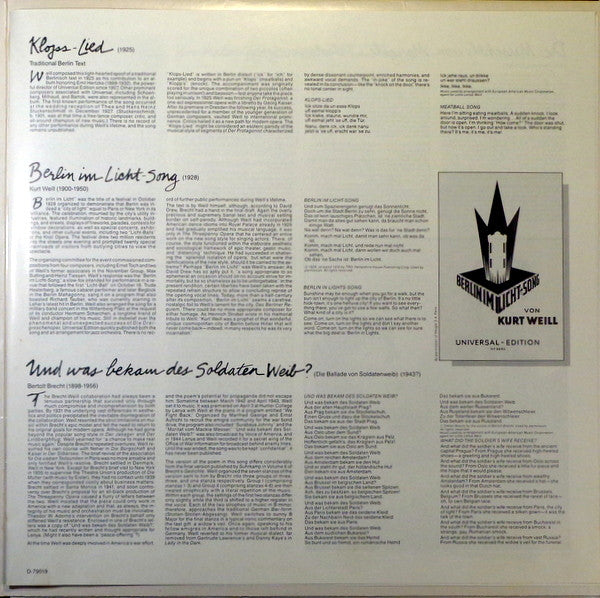 Teresa Stratas - The Unknown Kurt Weill - LP