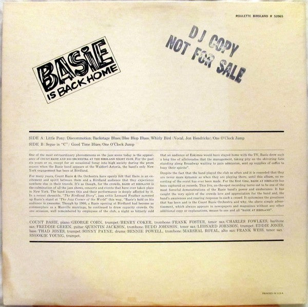 Count Basie & His Orchestra* - Basie At Birdland - LP