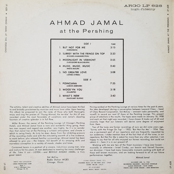Ahmad Jamal Trio - Ahmad Jamal At The Pershing - LP