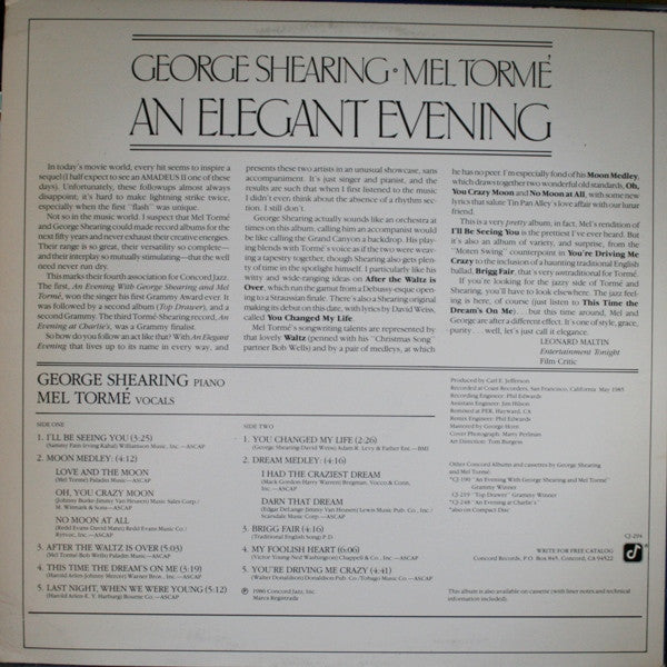 George Shearing • Mel Tormé - An Elegant Evening - LP