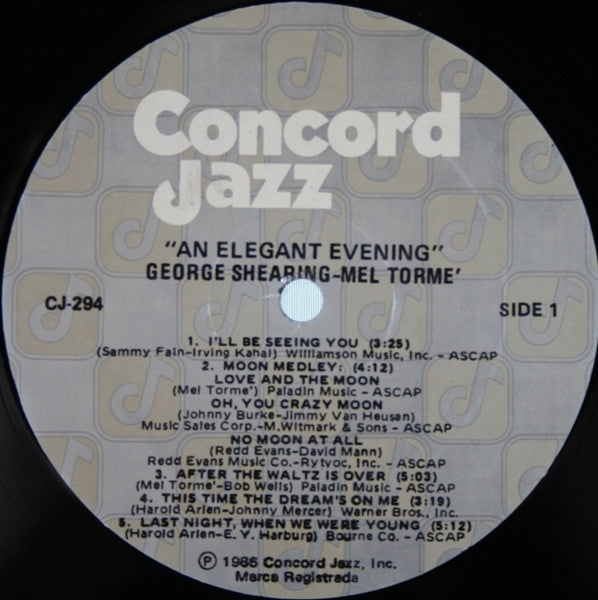 George Shearing • Mel Tormé - An Elegant Evening - LP