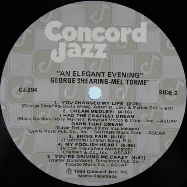 George Shearing • Mel Tormé - An Elegant Evening - LP