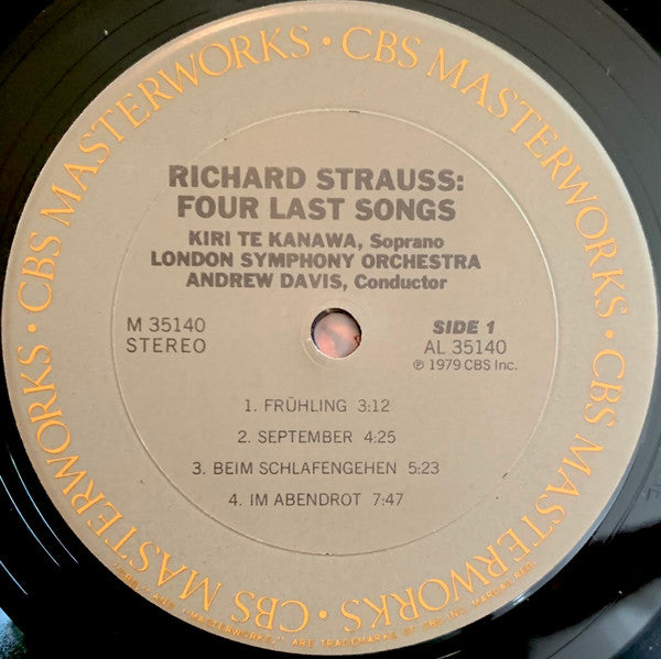 Kiri Te Kanawa, Andrew Davis, London Symphony Orchestra - Strauss* - Four Last Songs / Orchestral Songs - LP