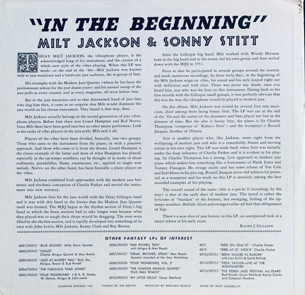 Milt Jackson & Sonny Stitt - In The Beginning - LP