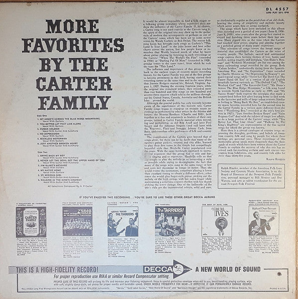The Carter Family - More Favorites By The Carter Family - LP