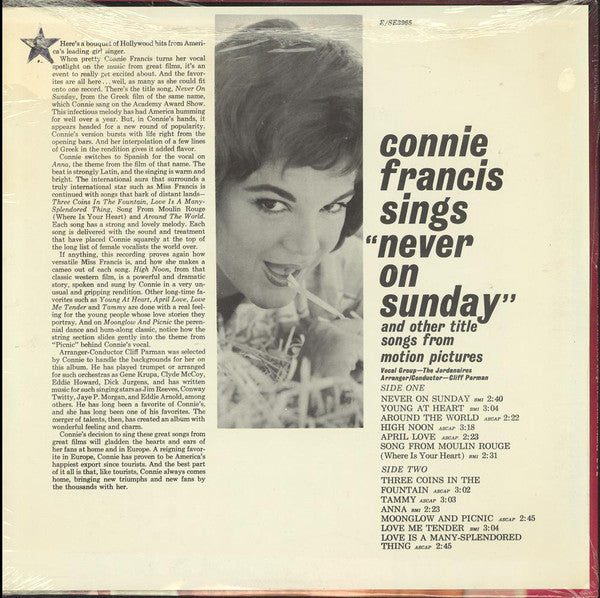 Connie Francis - Sings Never On Sunday And Other Title Songs From Motion Pictures - LP