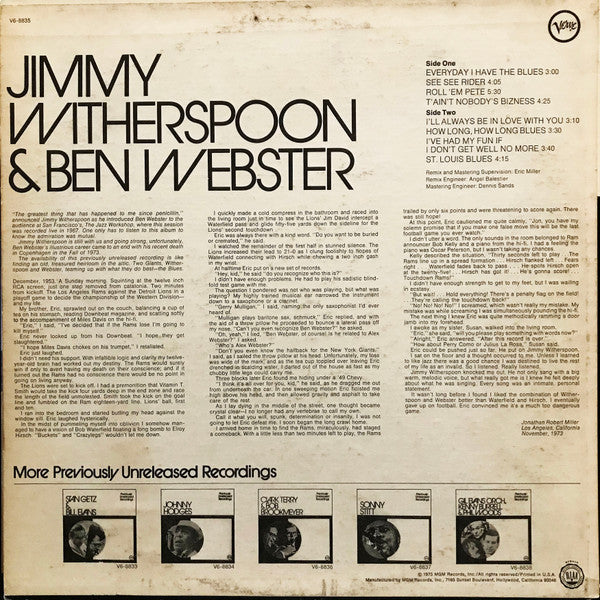 Jimmy Witherspoon & Ben Webster - Previously Unreleased Recordings - LP