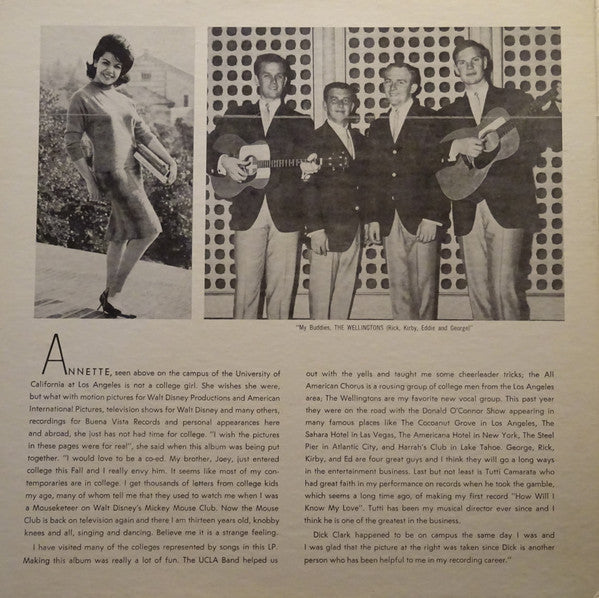 Annette With The Wellingtons And The All American Chorus - Annette On Campus - LP