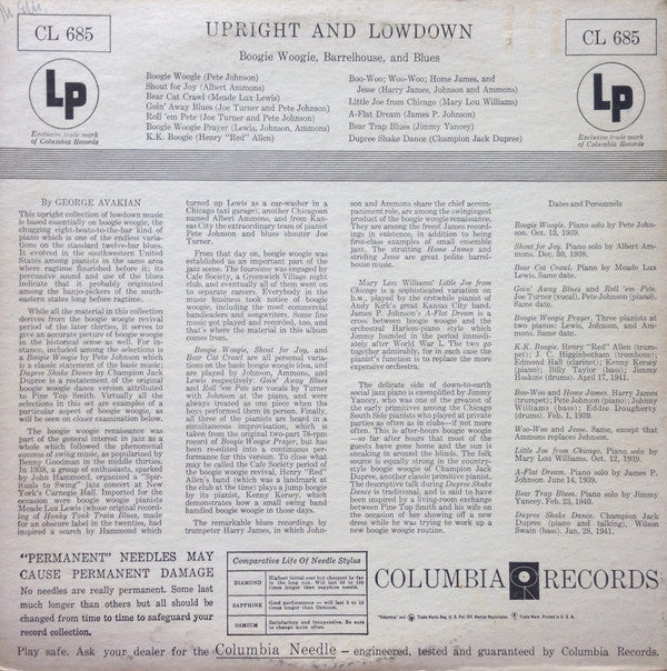 Various - Upright And Lowdown "Boogie Woogie, Barrelhouse, And Blues" - LP