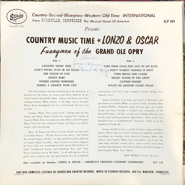 Lonzo & Oscar - Country Music Time - LP