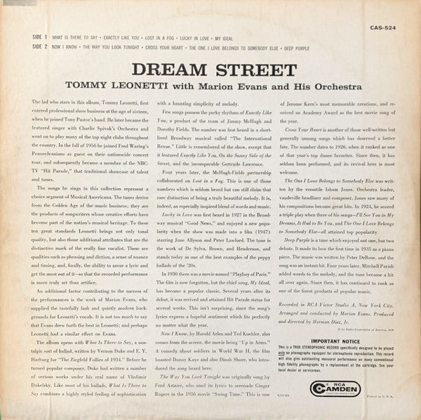 Tommy Leonetti - Dream Street - LP