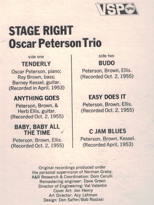 The Fabulous Oscar Peterson Trio* - Stage Right - LP