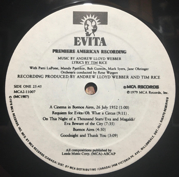 Andrew Lloyd Webber And Tim Rice - Evita: Premiere American Recording - LP