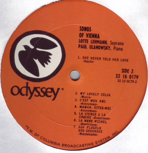 Lotte Lehmann, Paul Ulanowsky - Songs Of Vienna (In Honor Of Her 80th Birthday) - LP
