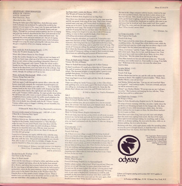 Lotte Lehmann, Paul Ulanowsky - Songs Of Vienna (In Honor Of Her 80th Birthday) - LP