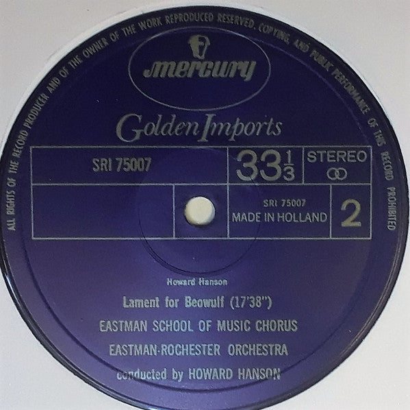 Howard Hanson, Eastman-Rochester Orchestra, Eastman School Of Music Chorus - Symphony No. 2, Op. 30 "Romantic"; Lament For Beowulf - LP