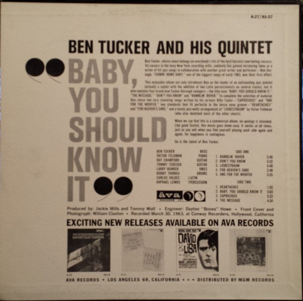 Ben Tucker And His Quintet - Baby, You Should Know It - LP