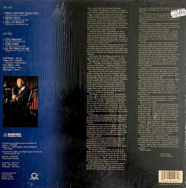 Frank Morgan Quintet - Bebop Lives! - LP