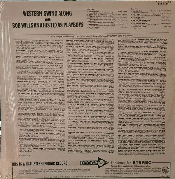 Bob Wills & His Texas Playboys - Western Swing Along - LP