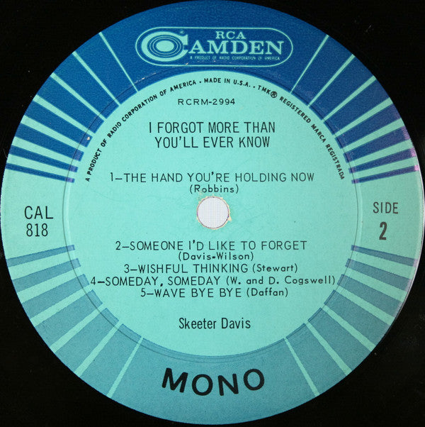 Skeeter Davis - I Forgot More Than You'll Ever Know - LP