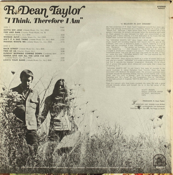 R. Dean Taylor - I Think, Therefore I Am - LP