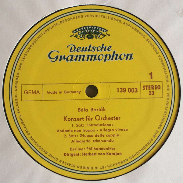 Bartók* - Berliner Philharmoniker · Herbert von Karajan - Konzert Für Orchester - LP