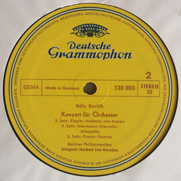 Bartók* - Berliner Philharmoniker · Herbert von Karajan - Konzert Für Orchester - LP