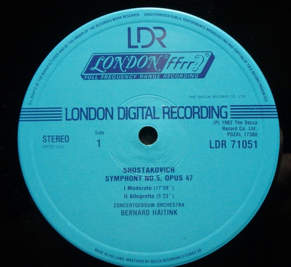 Shostakovich* - Concertgebouw Orchestra*, Bernard Haitink - Symphony No. 5 - LP