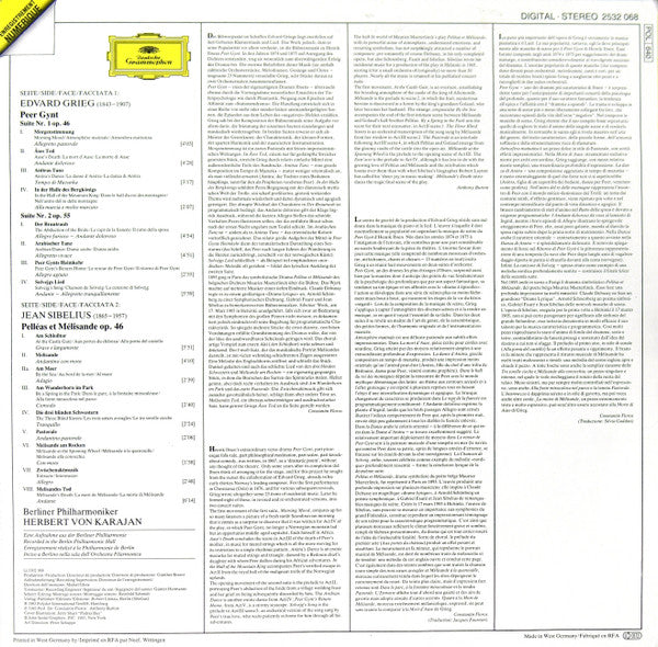 Grieg* / Sibelius* – Berliner Philharmoniker · Herbert von Karajan - Peer Gynt Suites 1 & 2 / Pelléas Et Mélisande - LP