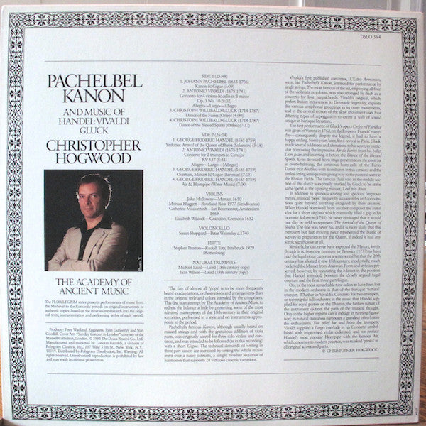 Pachelbel*, Handel*, Vivaldi*, Gluck*, The Academy Of Ancient Music, Christopher Hogwood - Pachelbel Kanon - LP