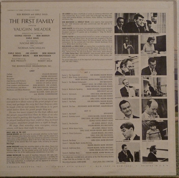 Bob Booker And Earle Doud Featuring Vaughn Meader With Earle Doud ~ Naomi Brossart ~ Bob Booker ~ Norma Macmillan - The First Family - LP