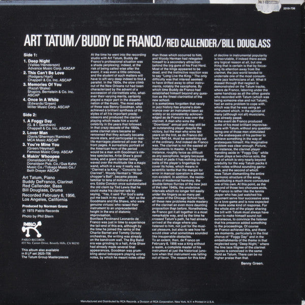 Art Tatum, Buddy De Franco*, Red Callender, Bill Douglass (2) - The Tatum Group Masterpieces - LP