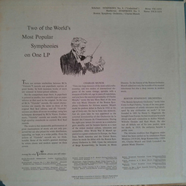 Beethoven*, Schubert*, Boston Symphony*, Munch* - Beethoven Symphony No.5 / Schubert Symphony No.8 "Unfinished" - LP