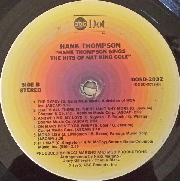 Hank Thompson - Sings The Hits Of Nat "King" Cole - LP