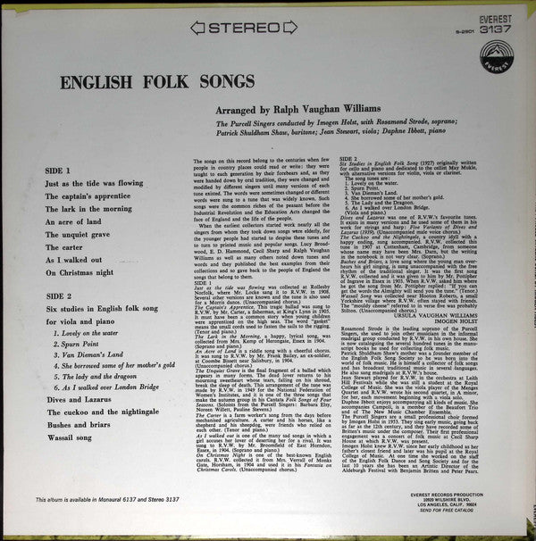 The Purcell Singers* - English Folk Songs - LP