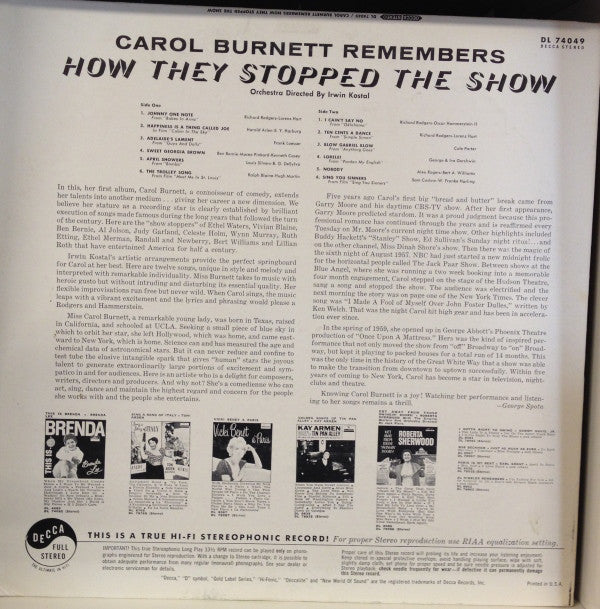 Carol Burnett - Carol Burnett Remembers How They Stopped The Show - LP