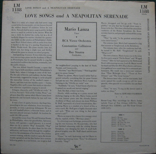 Mario Lanza - Love Songs & A Neapolitan Serenade - LP