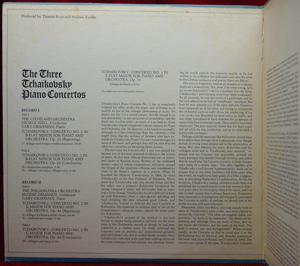 Gary Graffman ♦ Eugene Ormandy ♦ George Szell, Philadelphia Orchestra* ♦ Cleveland Orchestra* - Tchaikovsky* - The Three Tchaikovsky Piano Concertos - LP