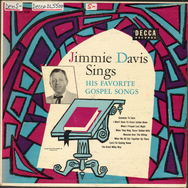 Jimmie Davis With The Anita Kerr Singers - Jimmie Davis Sings His Favorite Gospel Songs - LP