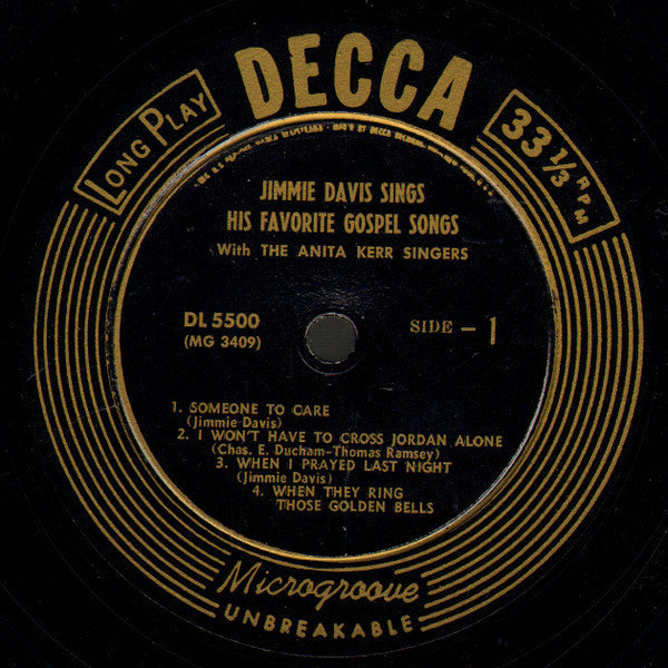 Jimmie Davis With The Anita Kerr Singers - Jimmie Davis Sings His Favorite Gospel Songs - LP