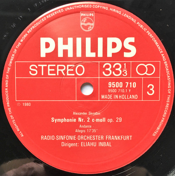 Scriabin* - RSO Frankfurt*, Eliahu Inbal - 3 Symphonies / Poème De L'Extase / Poème Du Feu (Promethée) - LP