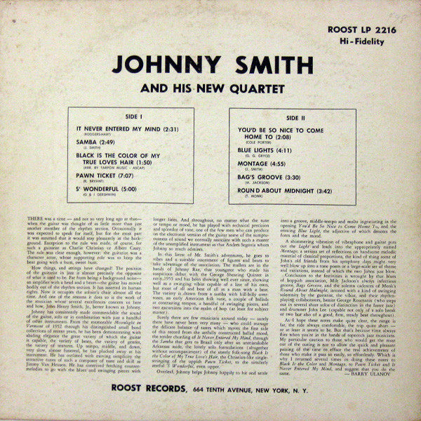 The New Johnny Smith Quartet* - The New Johnny Smith Quartet - LP