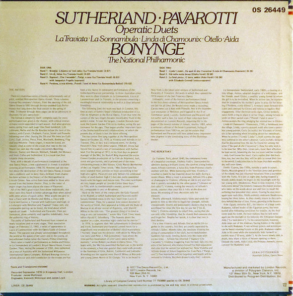 Sutherland*, Pavarotti*, Bonynge* - Sutherland Pavarotti Operatic Duets - LP