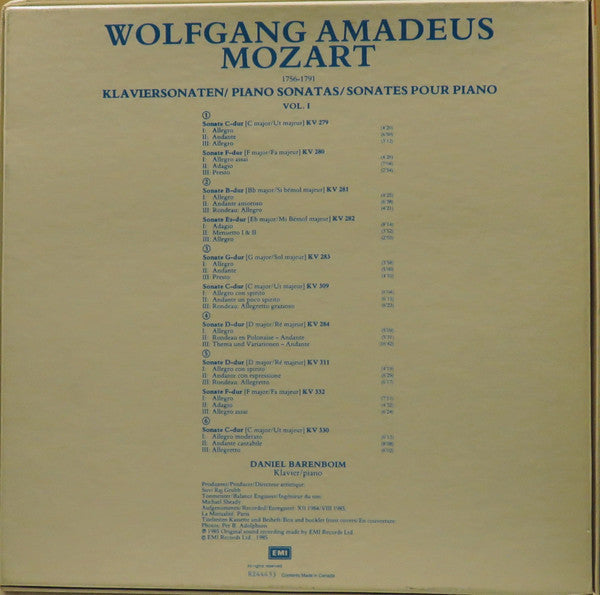 Mozart*, Daniel Barenboim - Klaviersonaten Piano Sonatas Vol. I - LP